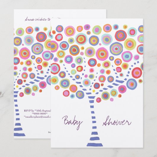 Aangepaste uitnodiging voor baby shower Cirkelboom (Voorkant / Achterkant)