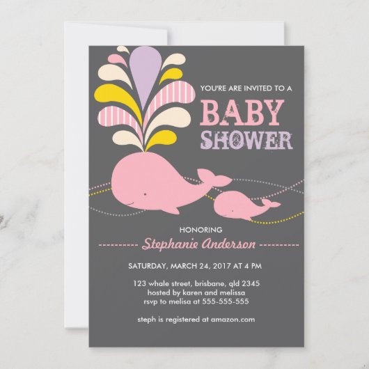 Aangepaste uitnodiging voor baby shower op walvis (Voorkant)
