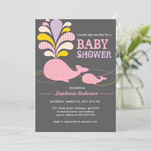 Aangepaste uitnodiging voor baby shower op walvis (Staand voorkant)