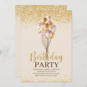 Aangepaste uitnodiging voor Birthday Party Gold en (Voorkant / Achterkant)