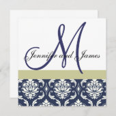 Aangepaste uitnodiging voor bruiloft Monogram Blau (Voorkant / Achterkant)