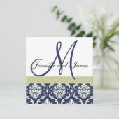 Aangepaste uitnodiging voor bruiloft Monogram Blau (Staand voorkant)