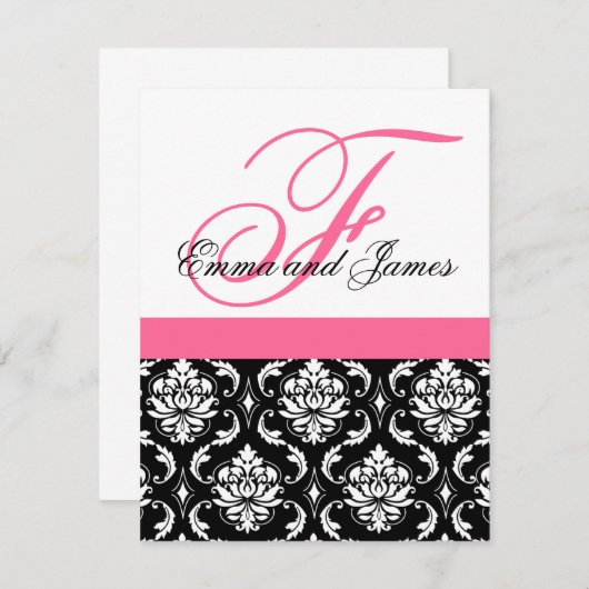 Aangepaste uitnodiging voor bruiloft Monogram roze (Voorkant / Achterkant)