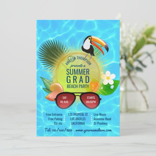 Aangepaste uitnodiging voor Club Summer Beach (Staand voorkant)