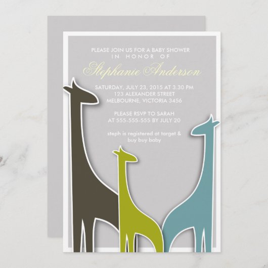 Aangepaste uitnodiging voor de douche van de giraf (Voorkant / Achterkant)