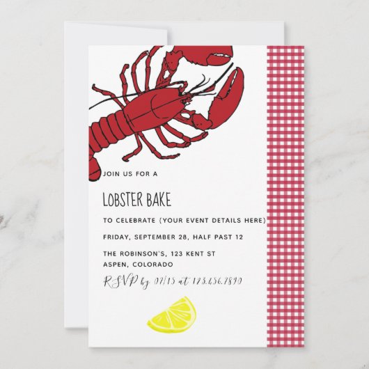 Aangepaste uitnodiging voor de Lobster Bake/Boil P (Voorkant)