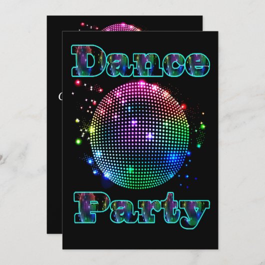 Aangepaste uitnodiging voor Disco Ball Dance Party (Voorkant / Achterkant)