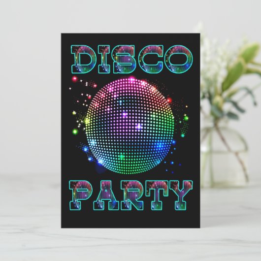 Aangepaste uitnodiging voor Disco Ball Disco Party (Staand voorkant)