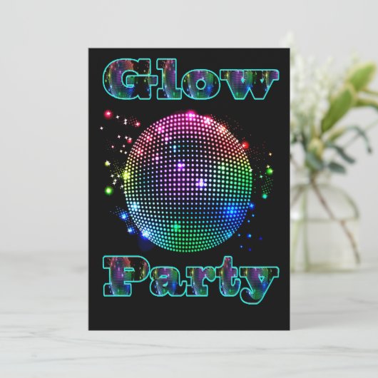 Aangepaste uitnodiging voor Disco Ball Glow Party (Staand voorkant)