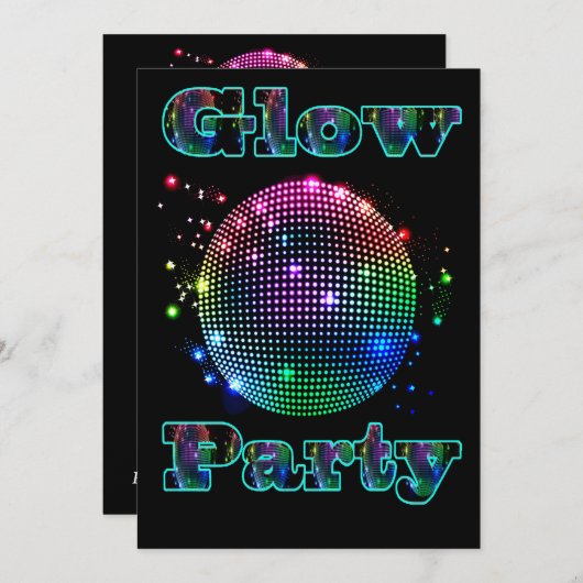 Aangepaste uitnodiging voor Disco Ball Glow Party (Voorkant / Achterkant)