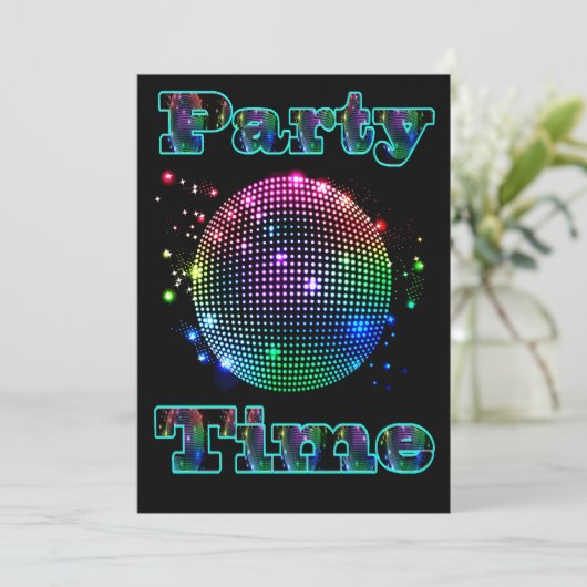 Aangepaste uitnodiging voor Disco Ball Party-tijd (Staand voorkant)