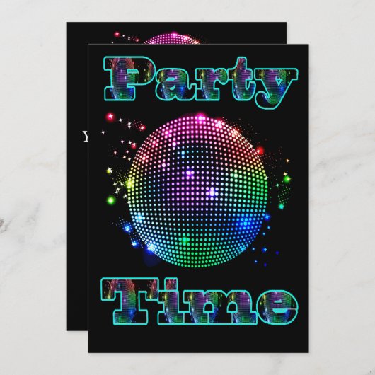 Aangepaste uitnodiging voor Disco Ball Party-tijd (Voorkant / Achterkant)