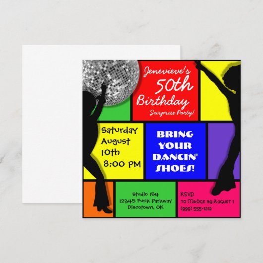 Aangepaste uitnodiging voor Disco Birthday Party (Voorkant / Achterkant)