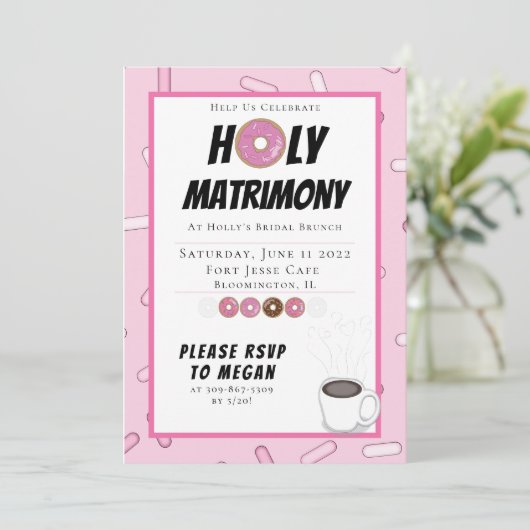 Aangepaste uitnodiging voor dubbelroze donut Brunc (Staand voorkant)