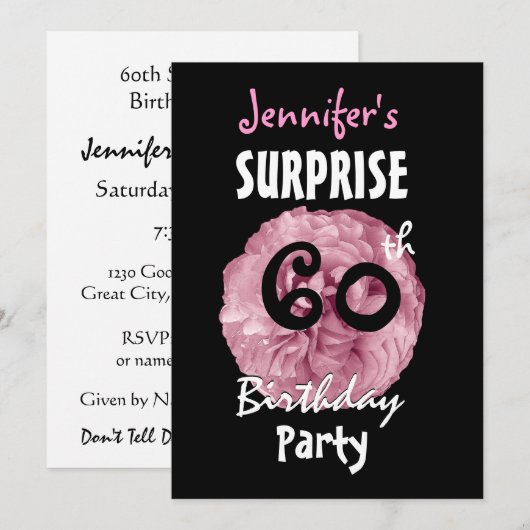 Aangepaste uitnodiging voor een 60e URPRISE Birthd (Voorkant / Achterkant)