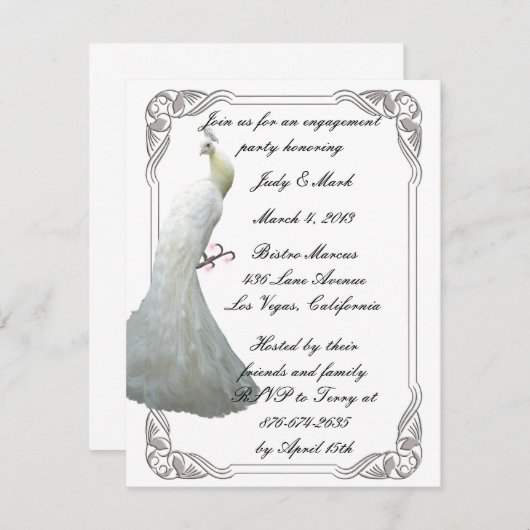 Aangepaste uitnodiging voor een White Peacock Enga (Voorkant / Achterkant)