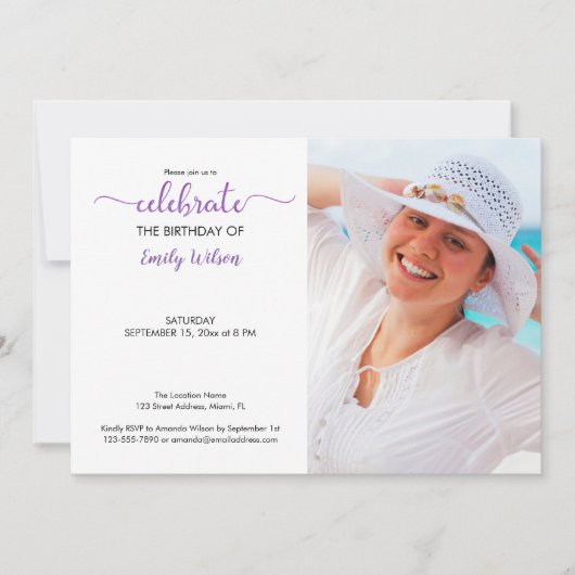 Aangepaste uitnodiging voor foto-Violet Pattern (Voorkant)