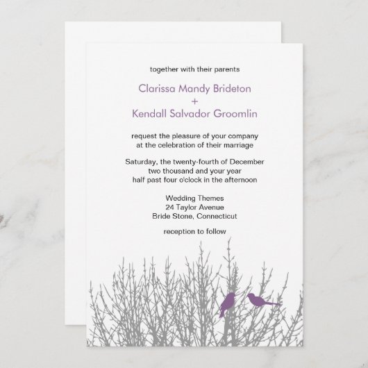 Aangepaste uitnodiging voor Franse Lila Tortelduif (Voorkant / Achterkant)