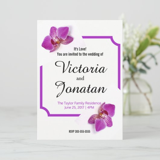 Aangepaste uitnodiging voor Fuchsia via een bruilo (Staand voorkant)