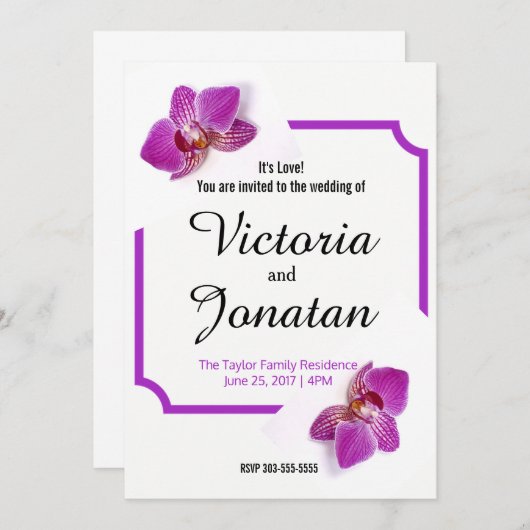 Aangepaste uitnodiging voor Fuchsia via een bruilo (Voorkant / Achterkant)