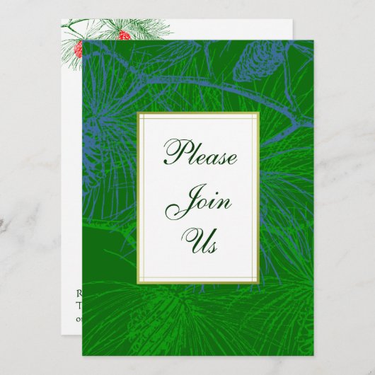 Aangepaste uitnodiging voor groene en blauwe pine (Voorkant / Achterkant)