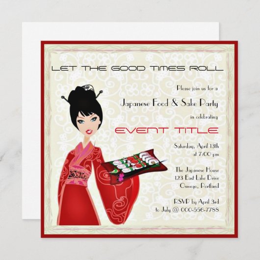 Aangepaste uitnodiging voor Japanse Food Sushi Par (Voorkant / Achterkant)