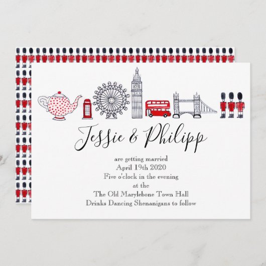 Aangepaste uitnodiging voor Londense bruiloft (Voorkant / Achterkant)