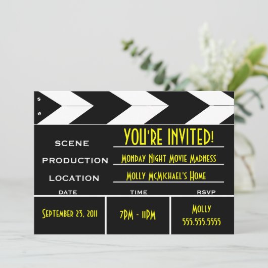 Aangepaste uitnodiging voor Movie Clapper Board (Staand voorkant)