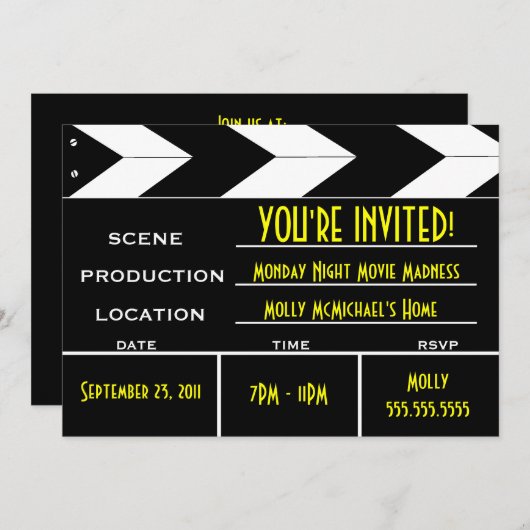 Aangepaste uitnodiging voor Movie Clapper Board (Voorkant / Achterkant)