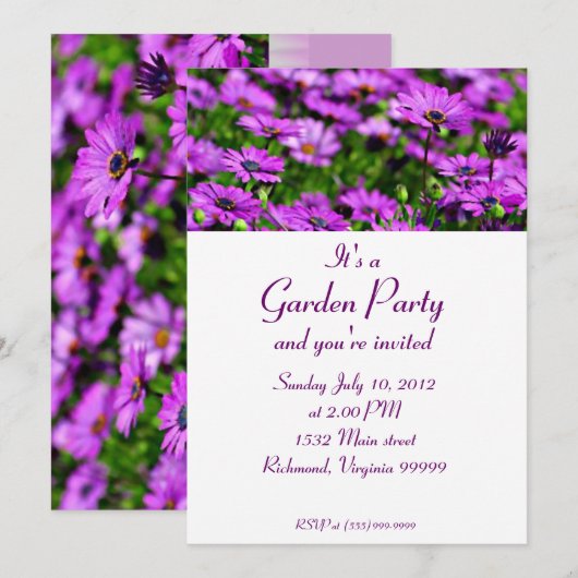 Aangepaste uitnodiging voor Paarse Daisies Garden (Voorkant / Achterkant)