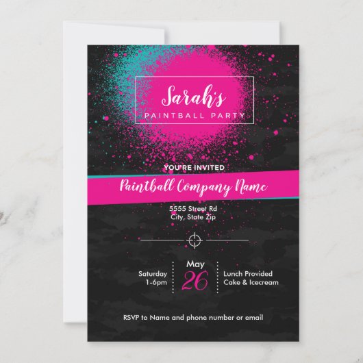 Aangepaste uitnodiging voor Paintball-feestje voor (Voorkant)