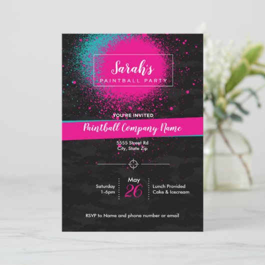 Aangepaste uitnodiging voor Paintball-feestje voor (Staand voorkant)