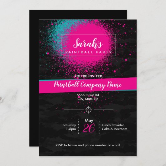 Aangepaste uitnodiging voor Paintball-feestje voor (Voorkant / Achterkant)