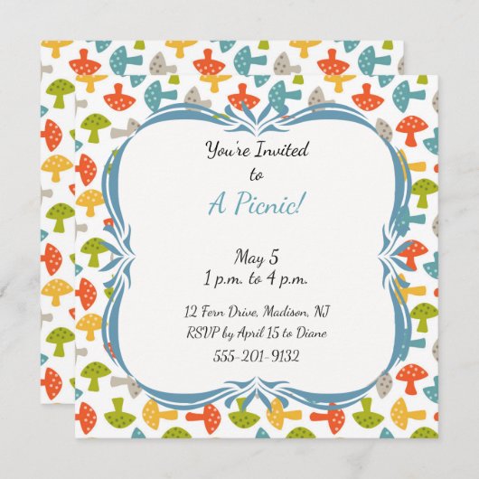 Aangepaste uitnodiging voor picknick met paddensto (Voorkant / Achterkant)