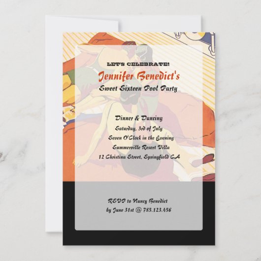 Aangepaste uitnodiging voor poolpartijenillustrati (Achterkant)