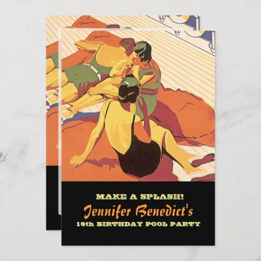 Aangepaste uitnodiging voor poolpartijenillustrati (Voorkant / Achterkant)