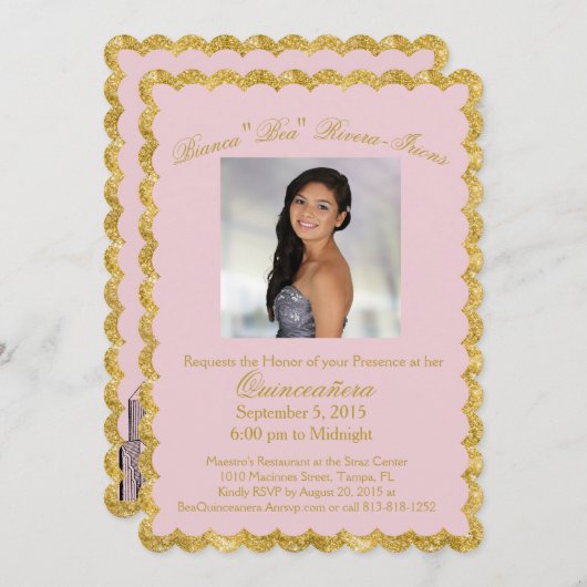 Aangepaste uitnodiging voor Quinceanera (Voorkant / Achterkant)