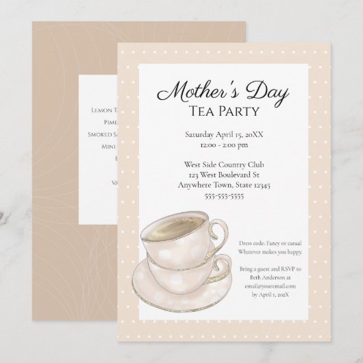 Aangepaste uitnodiging voor Tea Party (Voorkant / Achterkant)