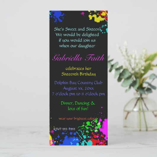 Aangepaste uitnodiging voor verf Splatter Sweet Si (Staand voorkant)