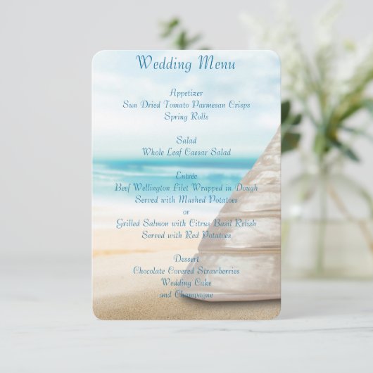 Aangepaste uitnodigingen in het Beach Wedding Menu (Staand voorkant)