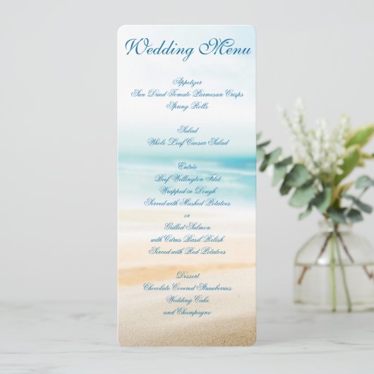 Aangepaste uitnodigingen in het Beach Wedding Menu (Staand voorkant)