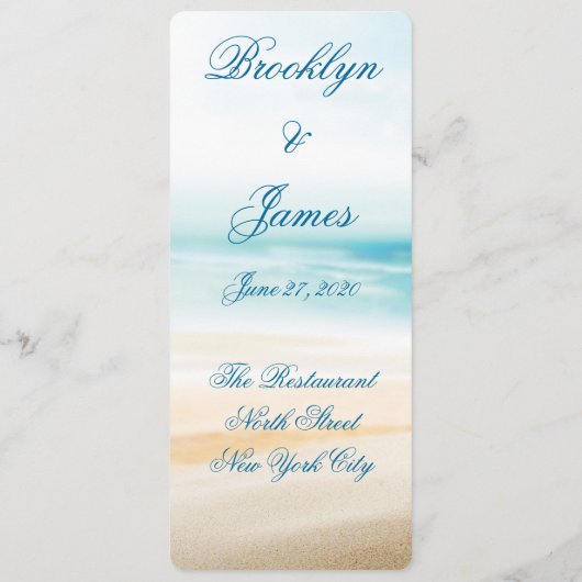 Aangepaste uitnodigingen in het Beach Wedding Menu (Achterkant)