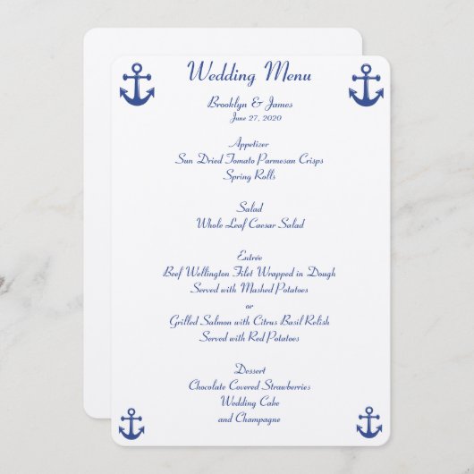 Aangepaste uitnodigingen in het menu Nautical Wedd (Voorkant / Achterkant)