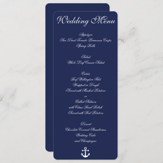 Aangepaste uitnodigingen in het menu Navy Blue Nau (Voorkant / Achterkant)