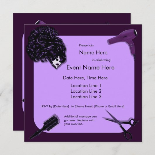 Aangepaste uitnodigingen om Paarse haarlijst opnie (Voorkant / Achterkant)