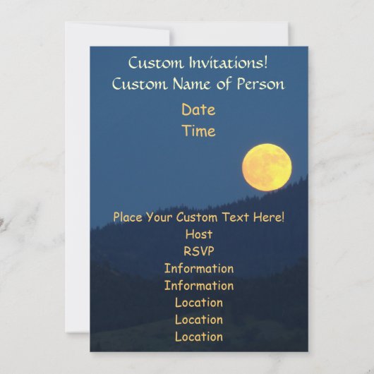 Aangepaste uitnodigingen Oranje Full Moon Blue Twi (Achterkant)