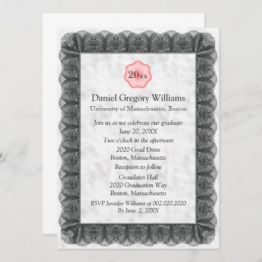 Aangepaste uitnodigingen voor afstuderen (Voorkant / Achterkant)