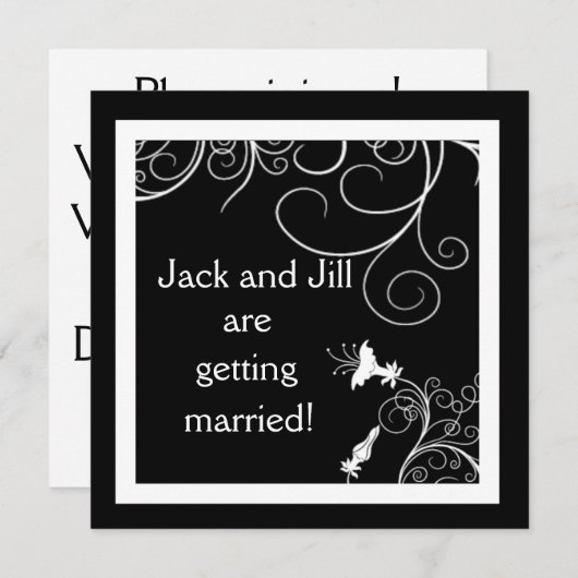 Aangepaste uitnodigingen voor B & W met Art Deco D (Voorkant / Achterkant)