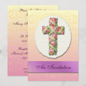 Aangepaste uitnodigingen voor Baptisme Floral Cros (Voorkant / Achterkant)