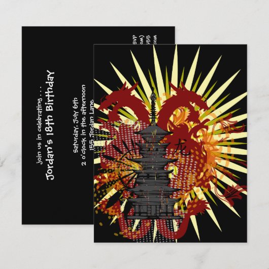 Aangepaste uitnodigingen voor Dragon Temple-feeste (Voorkant / Achterkant)